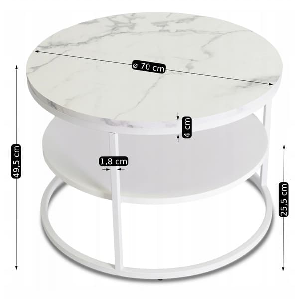 BEST Soffbord med hyllplan 70 cm vit marmor vit modern