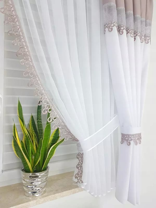 Gardin med draperier, dekorationsset - ljunggrå