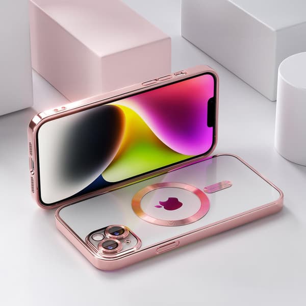 iPhone 14 Plus-skal, Electro MagSafe, rosa + skärmskydd