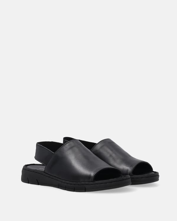 Sorte damesandaler i læder med elastisk rem Sorte damesandaler i læder med elastisk rem 37