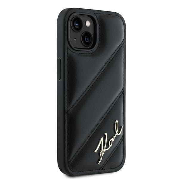 Karl Lagerfeld Diagonal Quilted Script-skal till iPhone 15 Plus, Svart