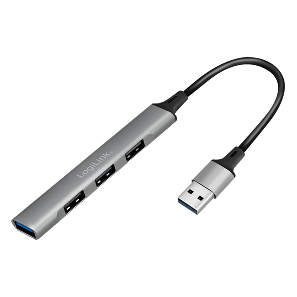 LogiLink USB 3.0 Hub 4x USB-A Aluminium Slim 5Gb/s Grå