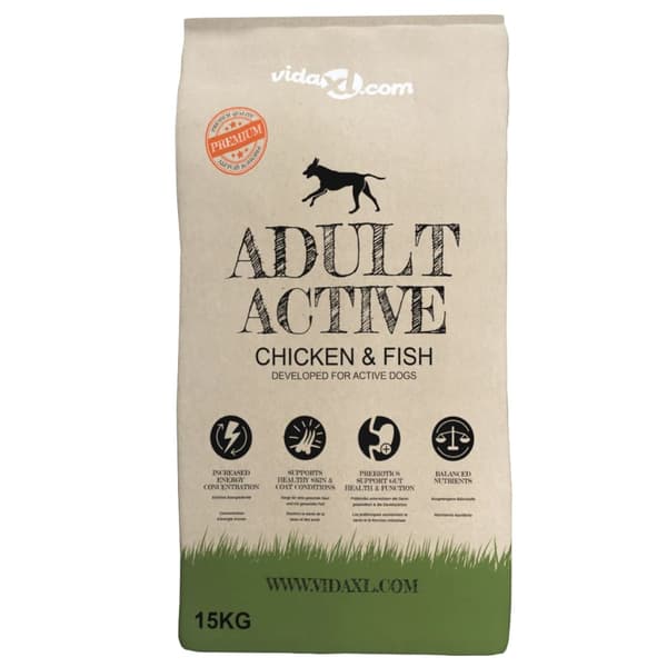 vidaXL Adult Active kylling- og fisktørfoder til hunde, 2 stk., 30 kg