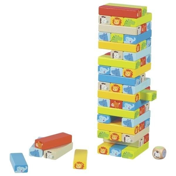 Jenga-stil stabletårn med dyremotiver