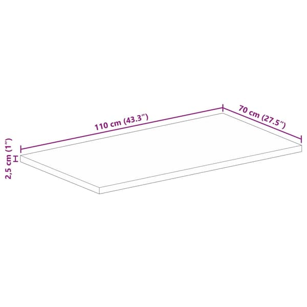 vidaXL bordplade 110x70x2,5 cm rektangulær massiv genbrugstræ