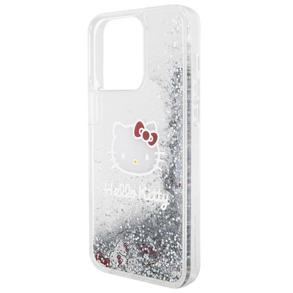 Hello Kitty Liquid Glitter Charms Kitty Head cover til iPhone 15 Pro Max, sølv/sølv