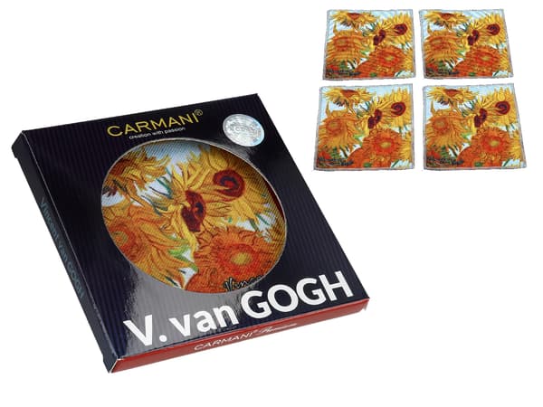 4 lasinalusen setti - V. van Gogh, Auringonkukat (CARMANI)