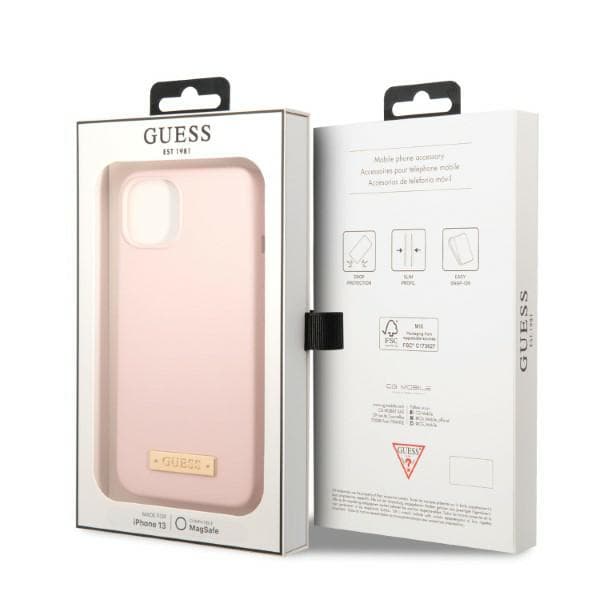 Guess Silikone Logoplade MagSafe-etui til iPhone 13, Pink