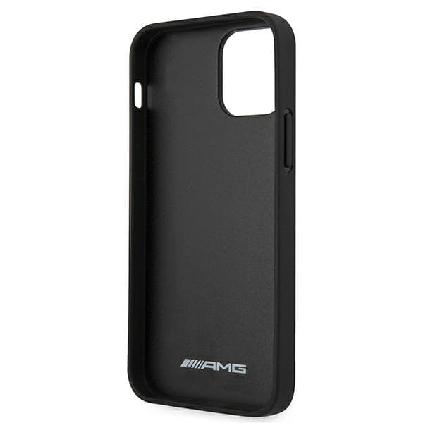 AMG lædercover med prægede linjer og sort logo til iPhone 12 mini, sort