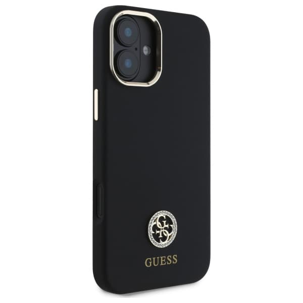 Guess Silikone Logo Strass 4G Etui til iPhone 16, Sort