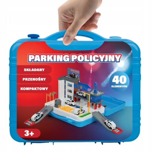Polisparkering, resväska, garage, polisbil med 40 element