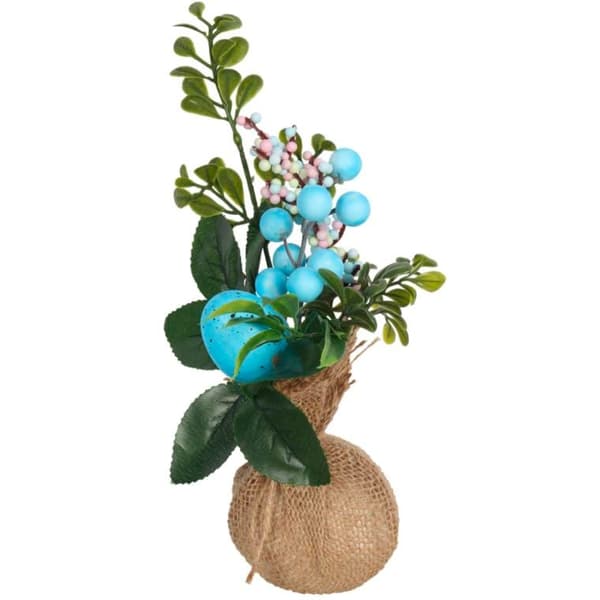 Påskbordsdekoration med ägg - Blå festlig komposition Höjd 27 cm