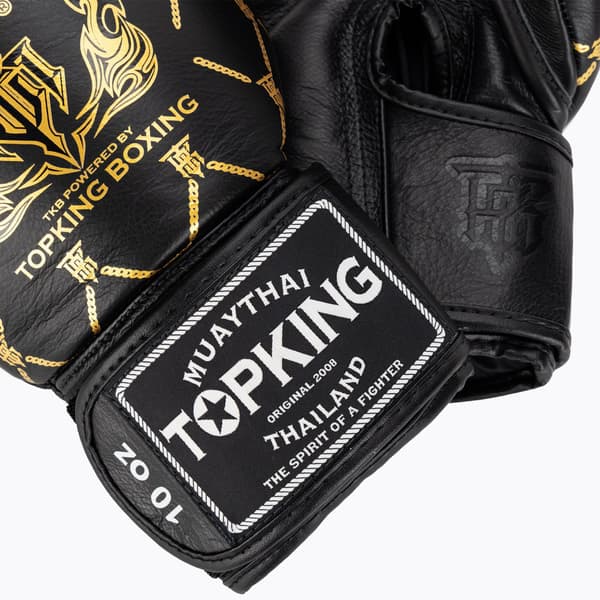 Top King Chain Muay Thai Boksehandsker 16OZ Sort/Guld