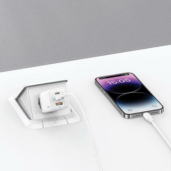 USAMS 2xUSB-C+1xUSB 65W (kun hoved) GaN PD3.0 +QC3.0 Hurtigopladning Sort