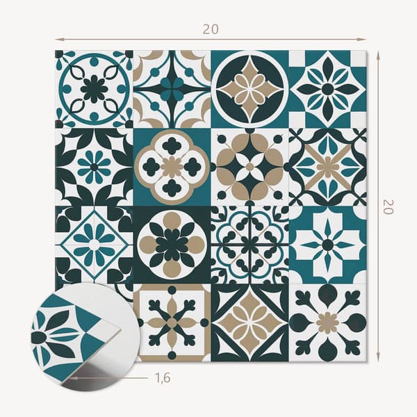 Trykte vinylfliser, klar til montering, flisemønstre i et 20x20x20 cm layout