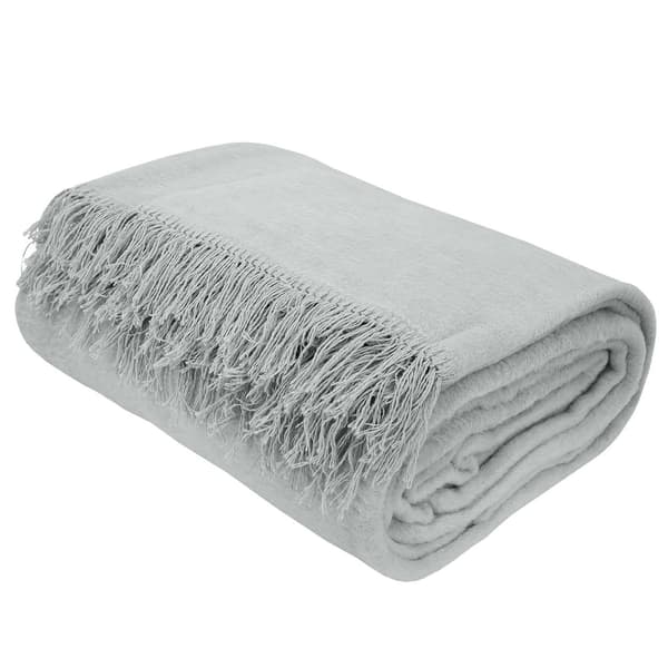 150x200 bomullsfilt med fransar, enfärgad, ljusgrå