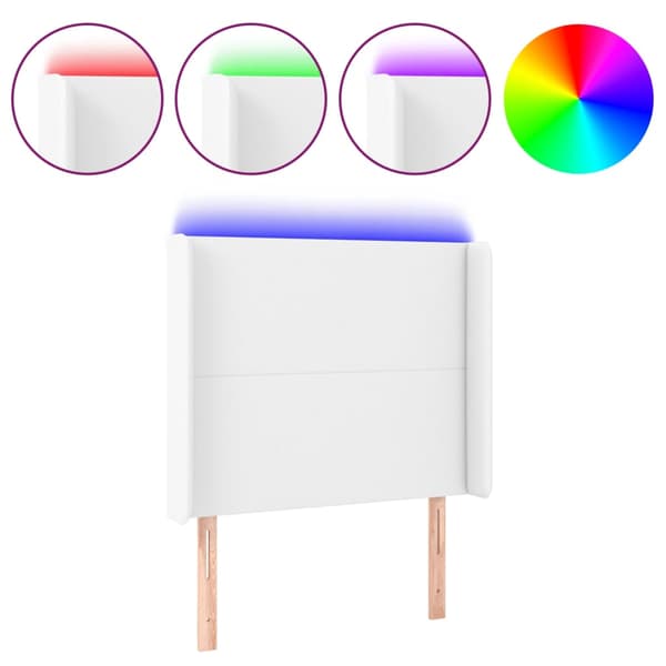vidaXL LED-sänggavel vit 93x16x118/128cm konstläder