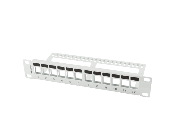 Tom patchpanel, 12 portar, 1U, 10" Keystone-kontaktorganisatör, grå