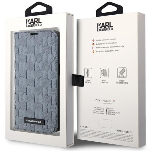 Karl Lagerfeld Saffiano Monogram Flip-etui til iPhone 14 Pro, Sølv