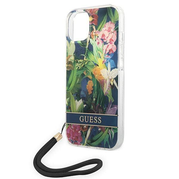 Guess Blommigt Remfodral till iPhone 14 Plus, Blå