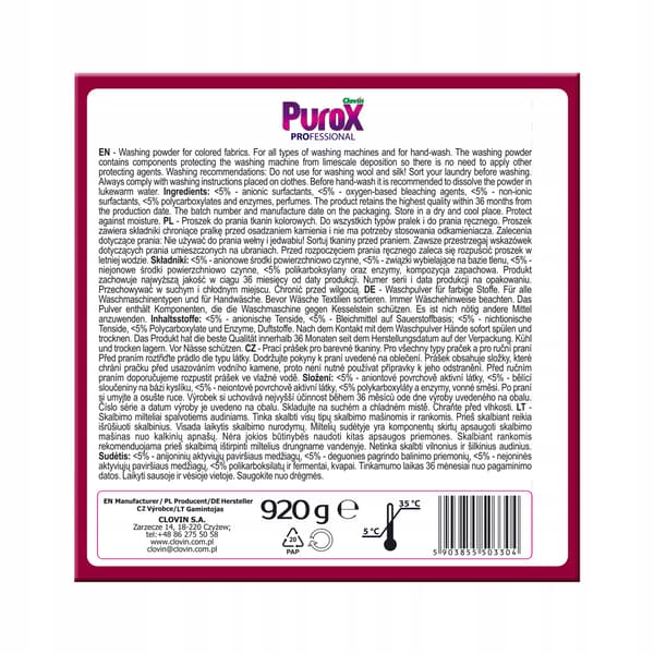 Purox Professionel Farve Vaskepulver 920g