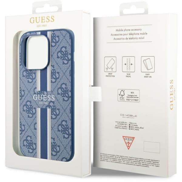 Guess 4G Printed Stripes MagSafe-etui til iPhone 14 Pro, blå