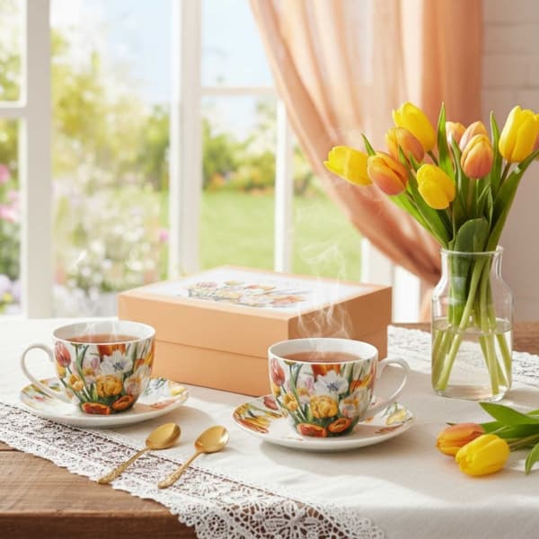 Set med 2 Tulips-koppar och fat 270 ml