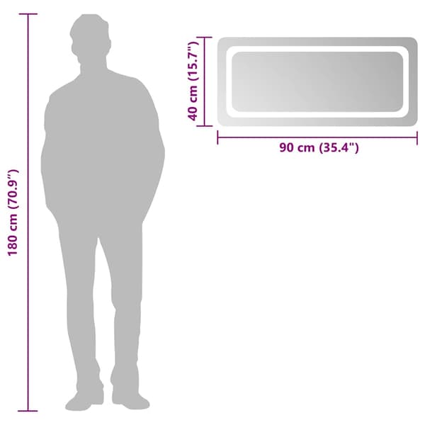 vidaXL Badrumsspegel med LED, 90x40 cm
