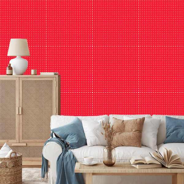Dots-tapetti, punainen tausta, punainen keskusta, 50x1000 cm