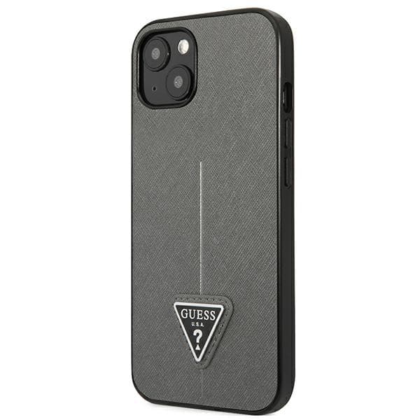 Guess Saffiano Triangle Logo-skal till iPhone 14 Plus, Silver