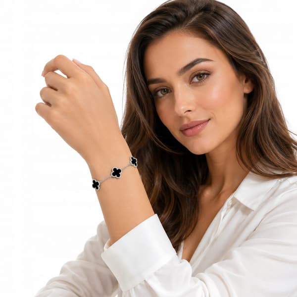 Sølvarmbånd 925 sølv til kvinder Kløver elegant onyx gave