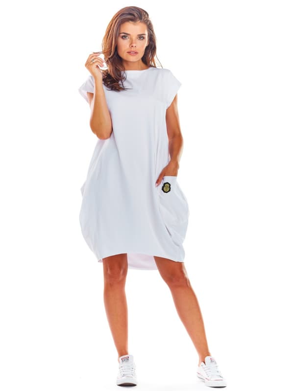 Oversized bomuldsboblekjole, hvid L/XL