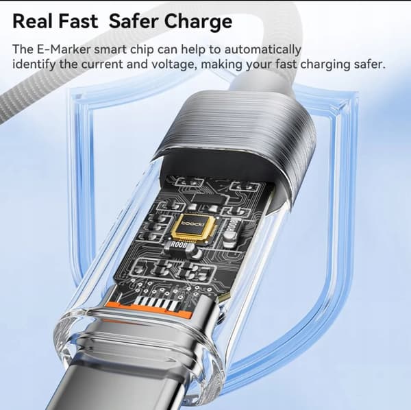 TOOCKI Blå USB C til C Kabel 1 Meter 100W PD QC + LCD Wattmeter 100cm