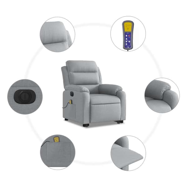 vidaXL Elektrisk lyftande massagefåtölj ljusgrå