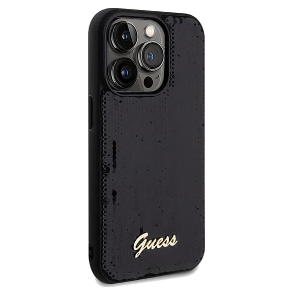 Guess Sequin Script Metallskal till iPhone 14 Pro Max, Svart