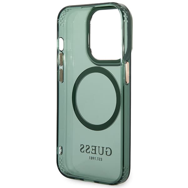 Guess Gold Outline Translucent MagSafe-etui til iPhone 14 Pro Max, grøn