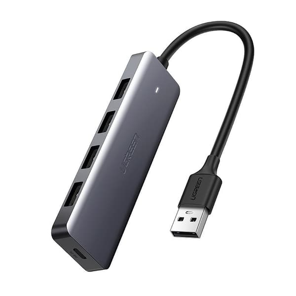HUB USB Port Splitter - 4x USB 3.2 med Micro USB Strømport Grå