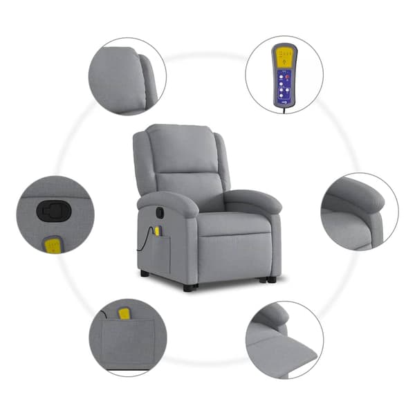vidaXL Lyftbar massagefåtölj ljusgrå tyg