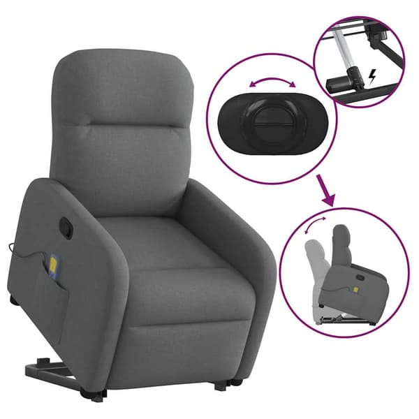 vidaXL Lyftbar massagefåtölj mörkgrå tyg