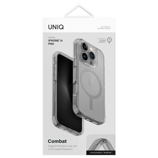UNIQ Combat MagSafe -kotelo iPhone 16 Prolle, harmaa