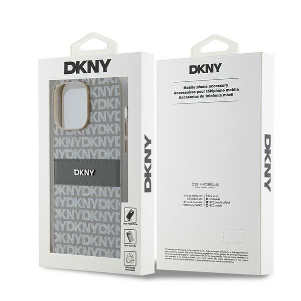 DKNY DKHCP14XPRTHSLE iPhone 14 Pro Max6.7" beige hardcase Læder Mono Stripe & Metal Logo