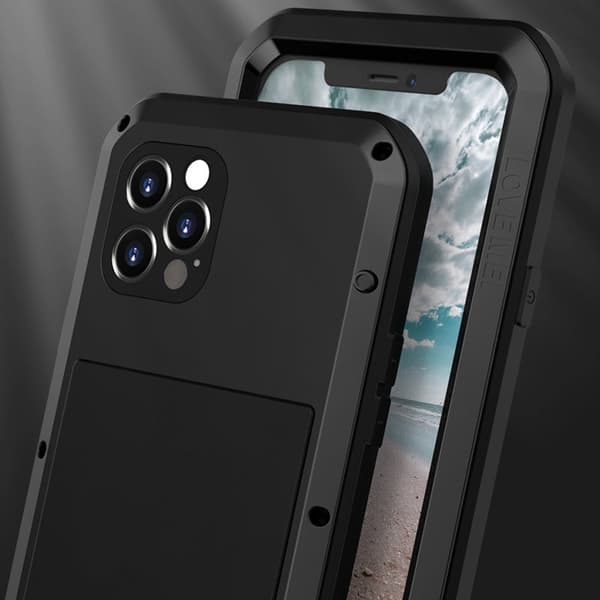Love Mei iPhone 12 Pro cover, pansret med glas, sort