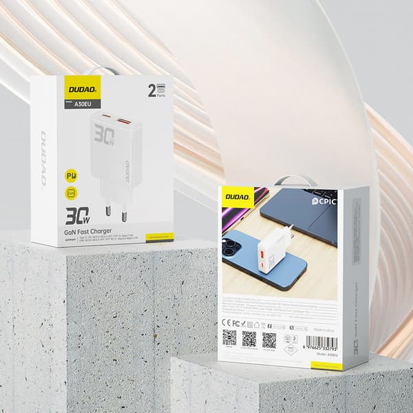 GaN A30EUL 30W USB-A USB-C Väggladdare - Vit