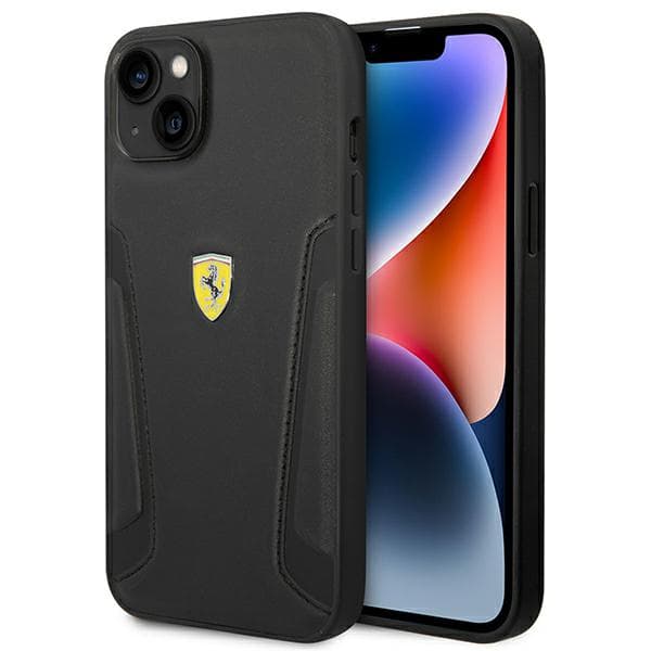 Ferrari Lædercover med Stamp Sides til iPhone 14 Plus, Sort