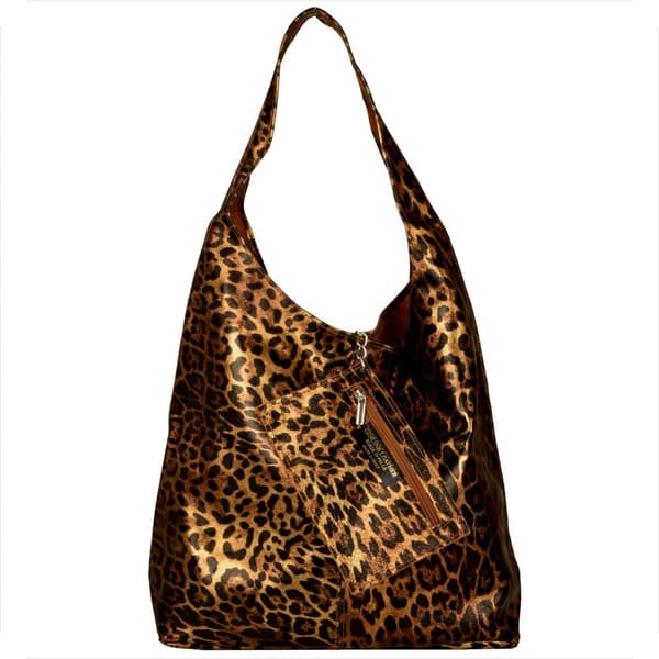 Läderväska, leopardmönster, metallic brun, koppar