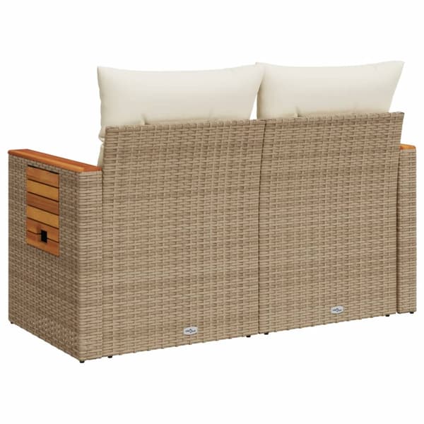 vidaXL Trädgårdssoffa med kuddar, 2-sits, beige, polyrotting