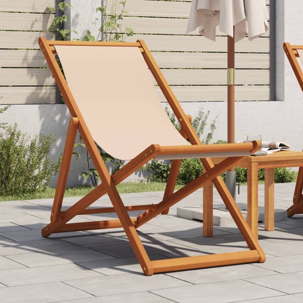 vidaXL foldbar strandstol beige eukalyptustræ og stof