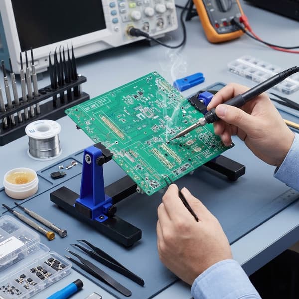 Techrebal ZD-11E PCB-hållare gul låda + Grå matta 35x25 + Flätad flussmedel
