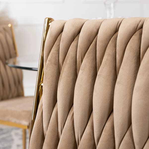 DAN Klädd vävd vardagsrumsfåtölj i beige sammet, Modern Glamour