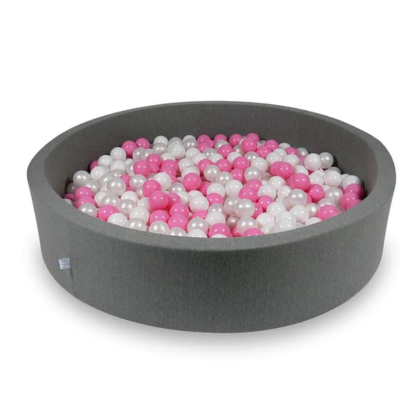 Torr pool 130x30cm grå med 600 bollar: vit, pärlfärgad, puderrosa